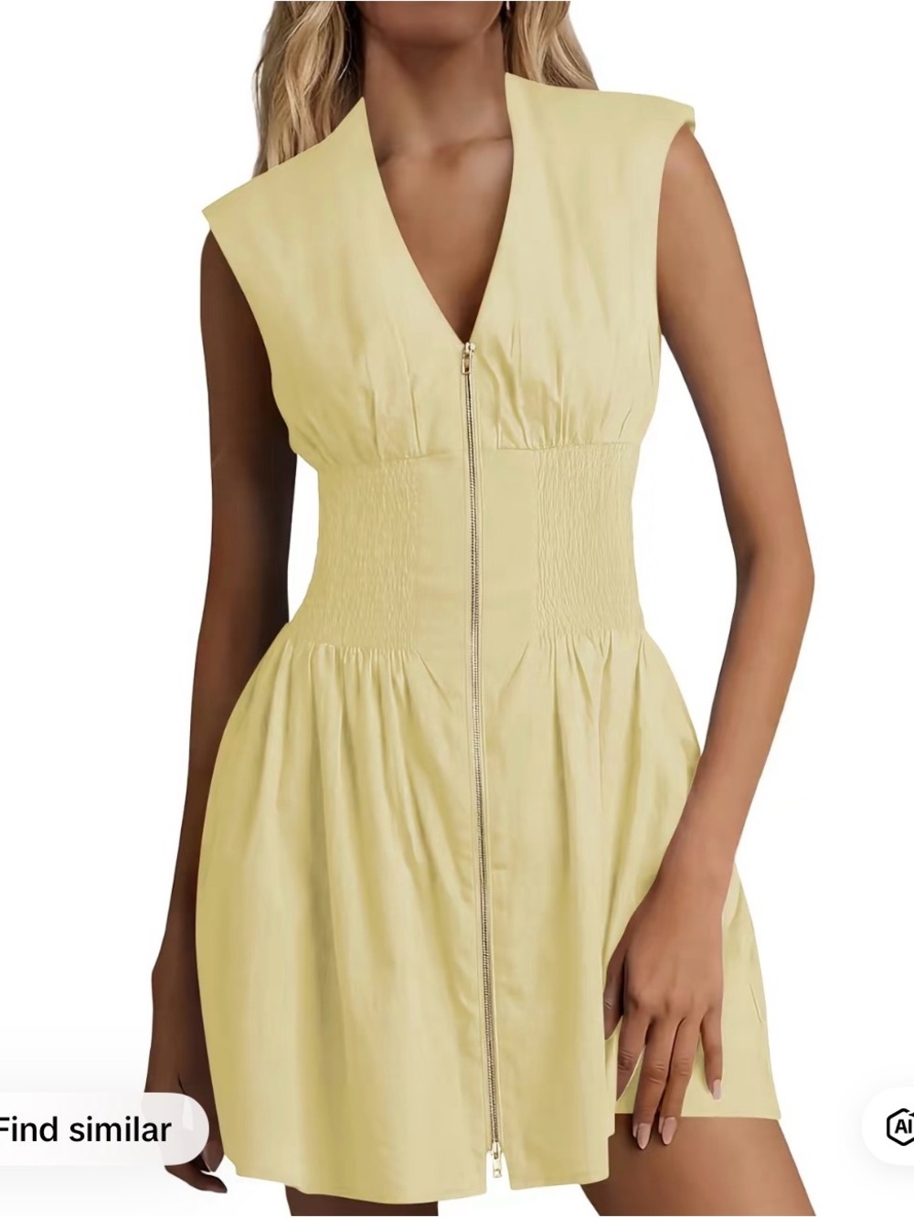 Sleeveless V-Neck Zip-Front Yellow Mini Dress